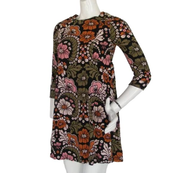 H&M Mini Dress, 4, Retro Multicolor Floral, 3/4 sleeves, Keyhole back, Short - Picture 3 of 11